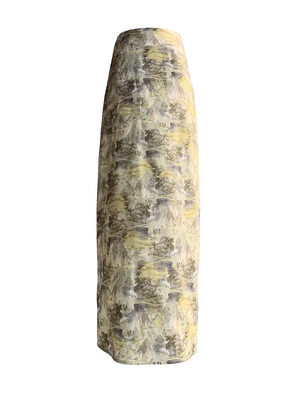 Puff-sleeve Flower Retro Blouse＆Pencil-Skirt