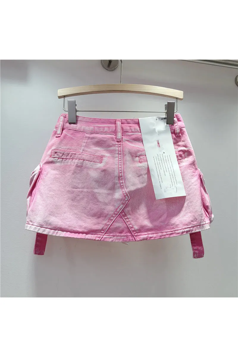 QK0698 Distressed Denim Mini Skirt