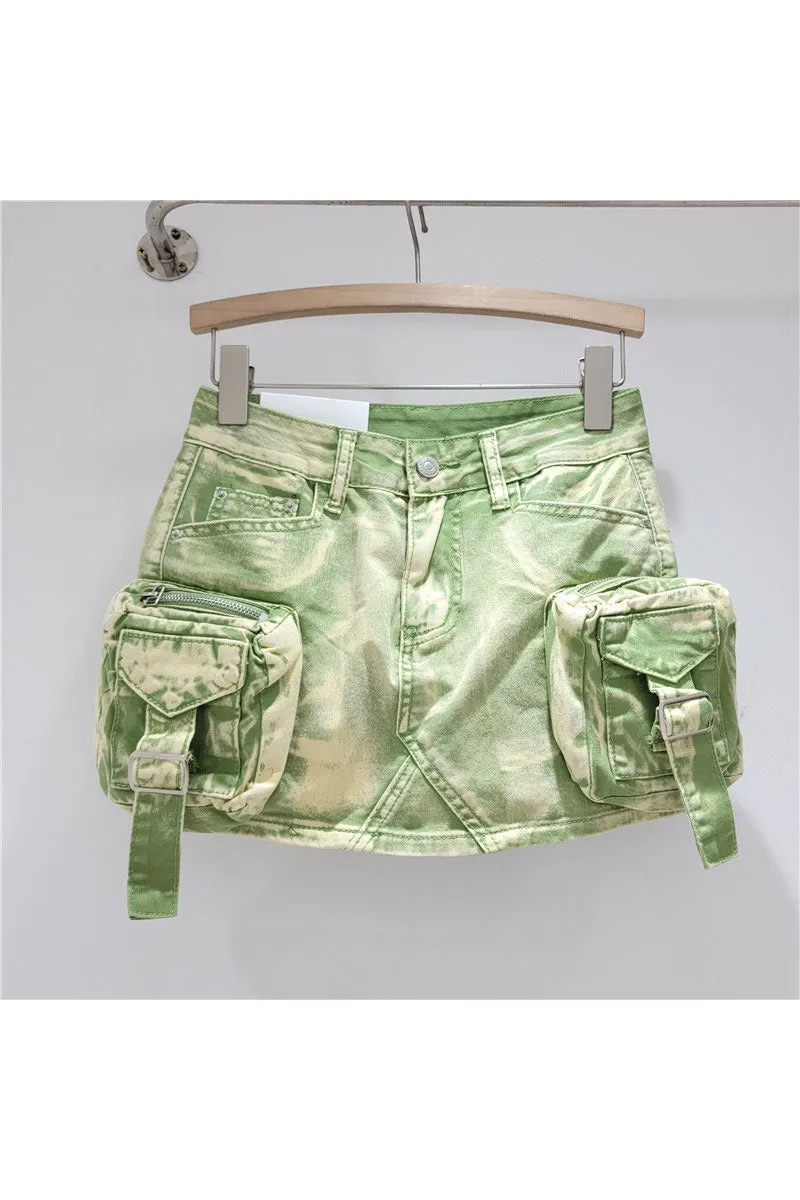 QK0698 Distressed Denim Mini Skirt