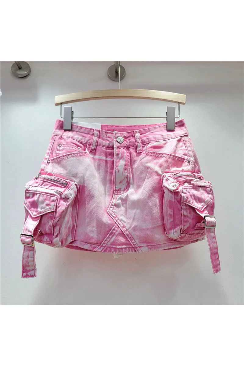 QK0698 Distressed Denim Mini Skirt