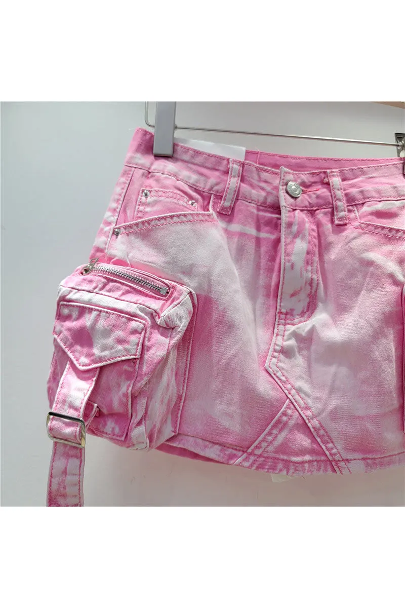 QK0698 Distressed Denim Mini Skirt