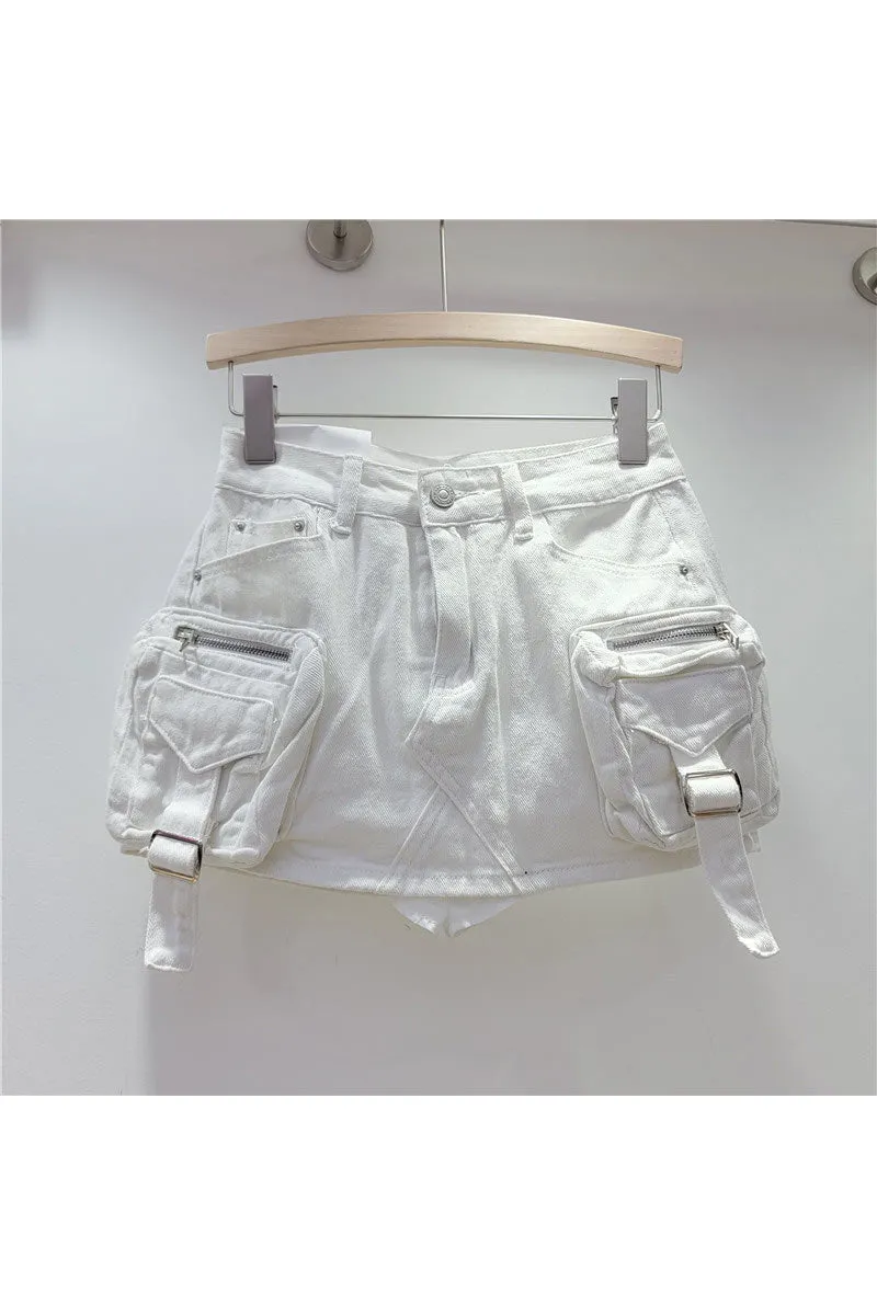 QK0698 Distressed Denim Mini Skirt