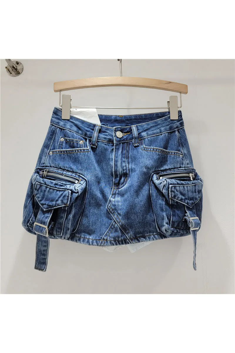 QK0698 Distressed Denim Mini Skirt