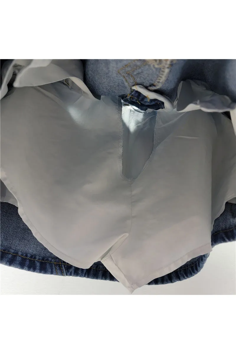 QK0698 Distressed Denim Mini Skirt