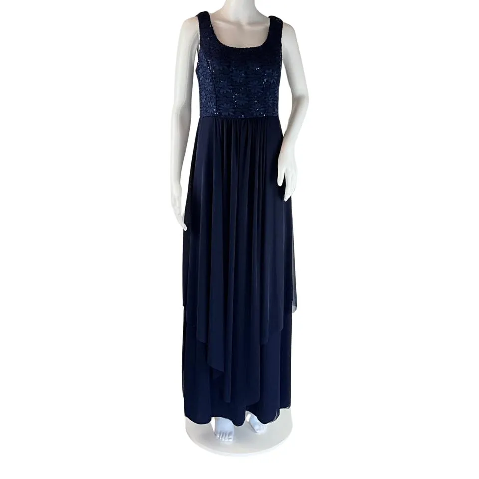 R&M Richard Women's Sleeveless Maxi Formal Evening Dress Gown Navy Blue Sz 6