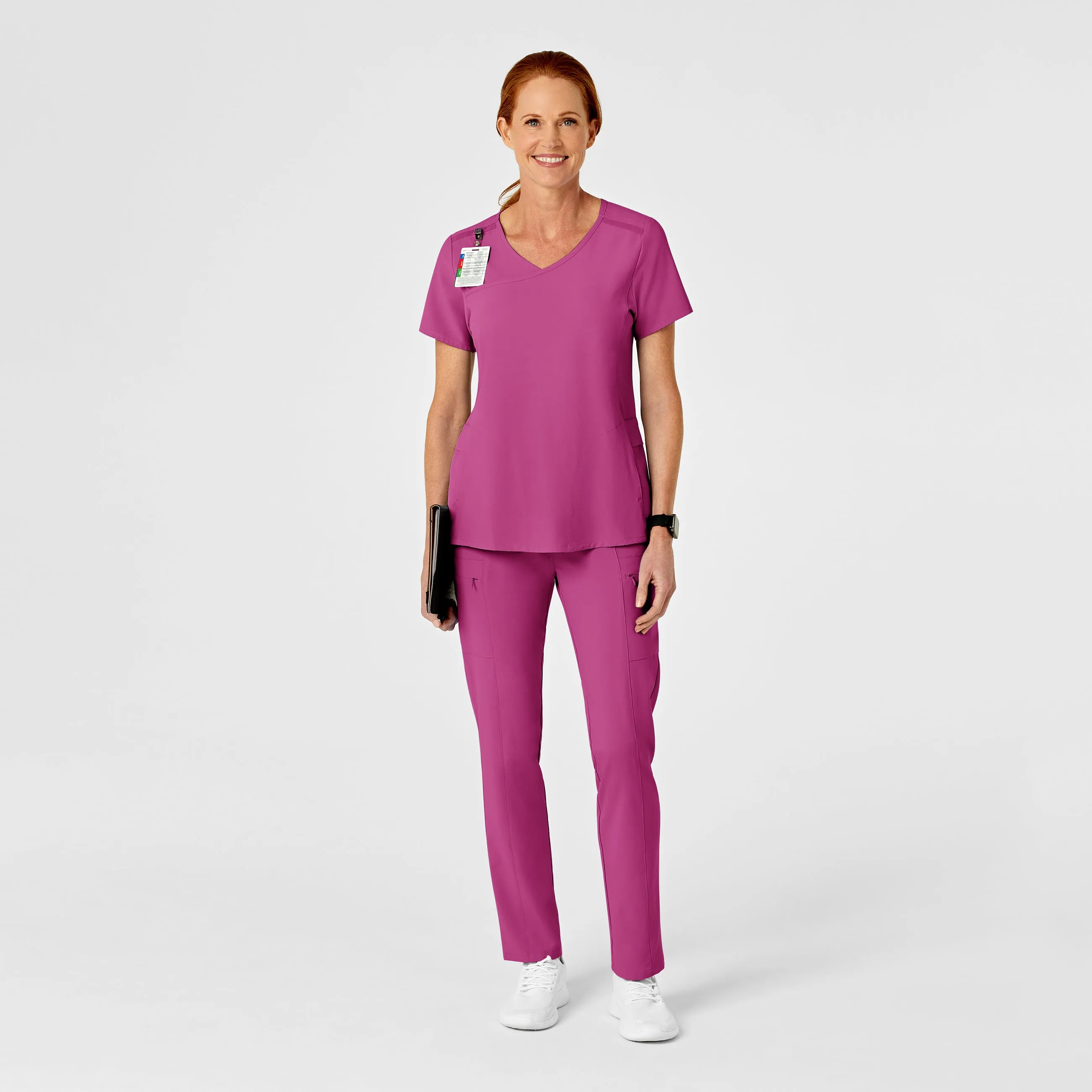 RENEW Women's High Waist Slim Leg Scrub Pant - Raspberry