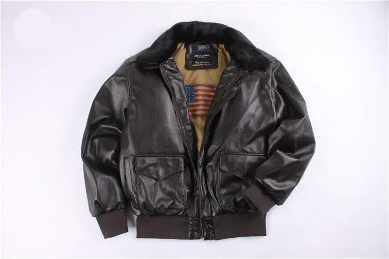 RETRO OVERSIZED US AIR FORCE FUR ONE PIECE MALE AND FEMALE PILOTS COUPLE LEATHER JACKET MOTORCYCLE FUR COLLAR COAT