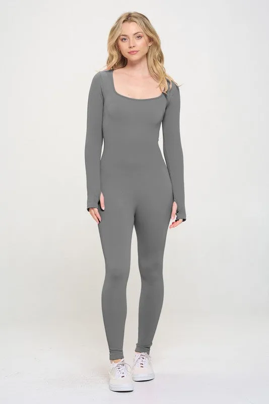 Ribbed Knit Jumpsuit Long Sleeve