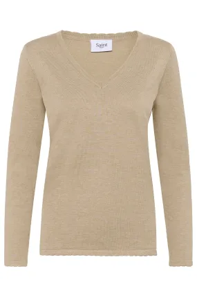 Saint Tropez 30513960 MilaSZ Long Sleeve V-Neck Jumper Plaza Taupe