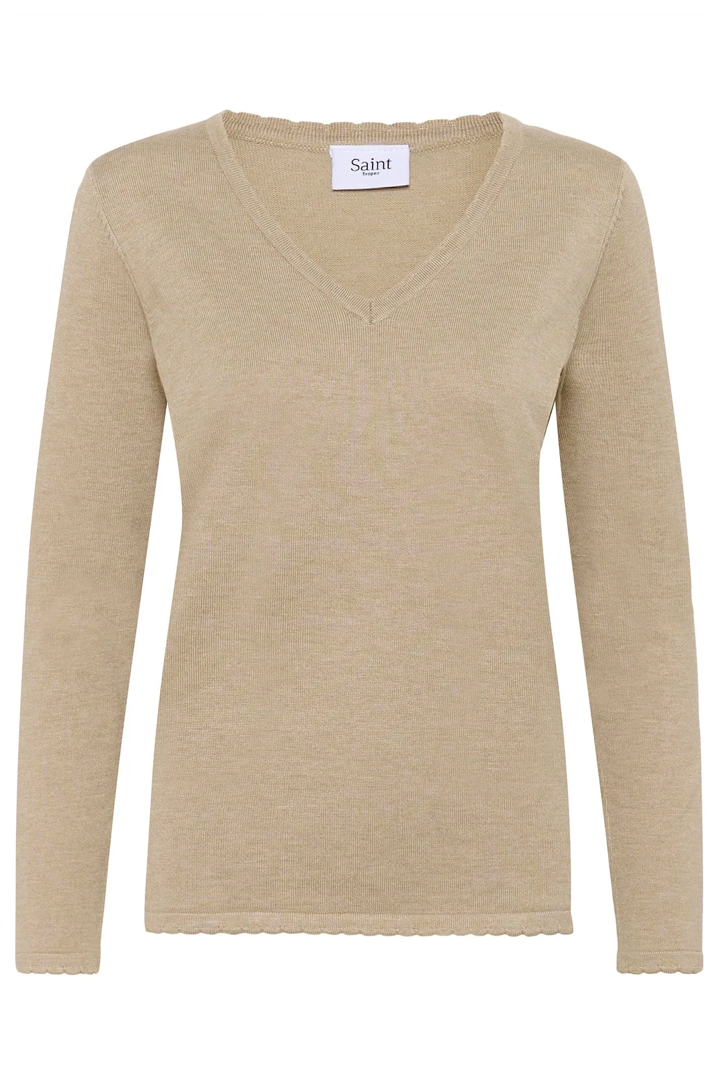 Saint Tropez 30513960 MilaSZ Long Sleeve V-Neck Jumper Plaza Taupe