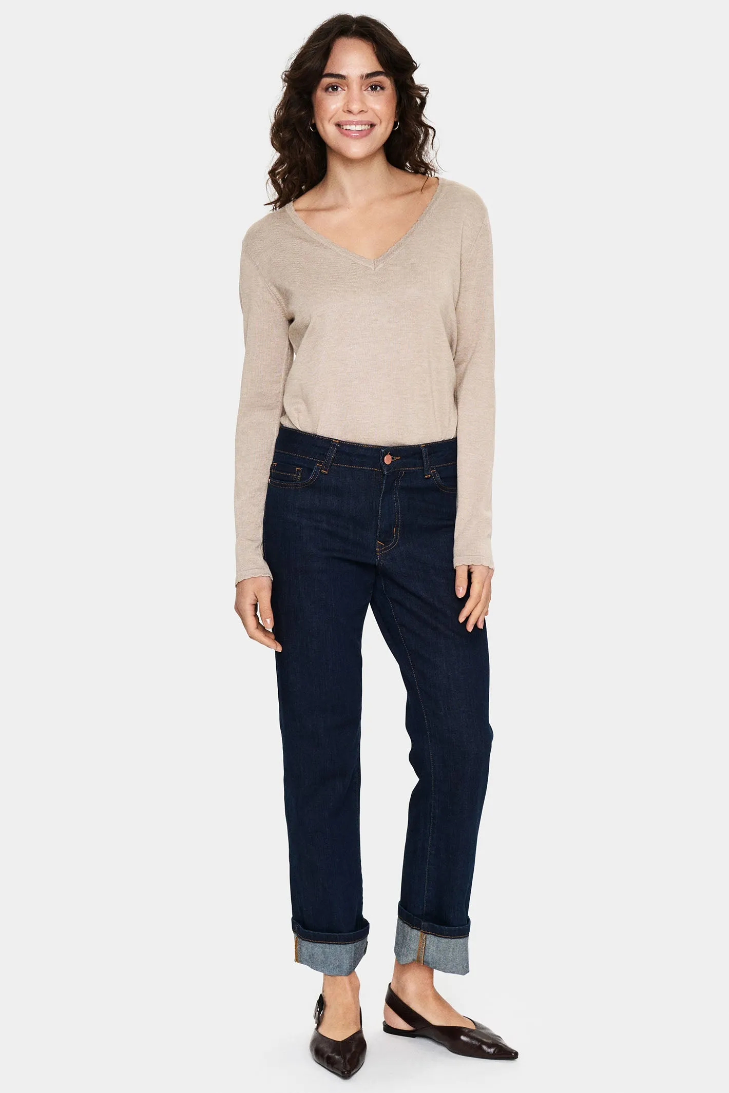 Saint Tropez 30513960 MilaSZ Long Sleeve V-Neck Jumper Plaza Taupe