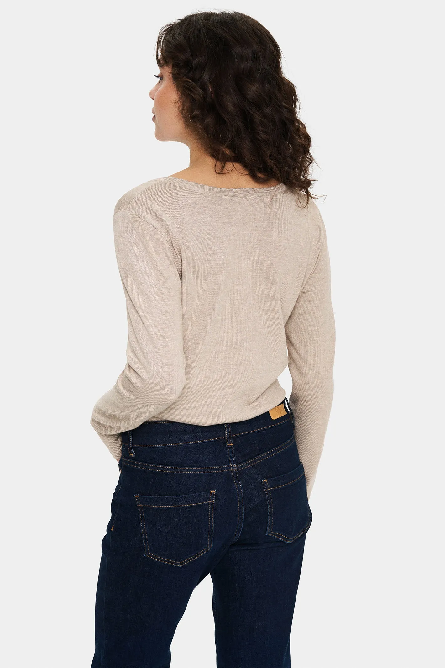 Saint Tropez 30513960 MilaSZ Long Sleeve V-Neck Jumper Plaza Taupe