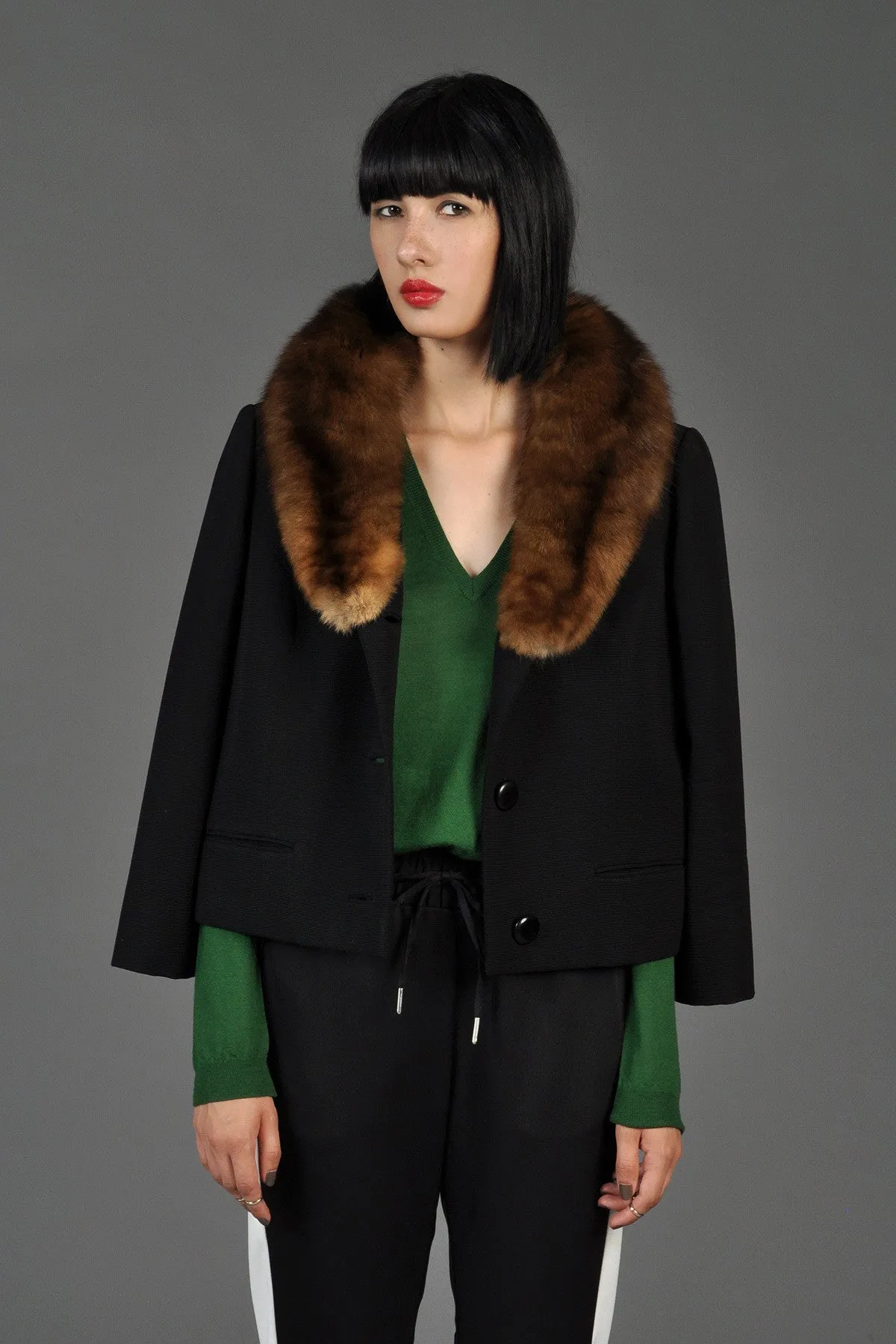 Saks 5th Ave 1960s Cropped Jacket w/Sable Collar