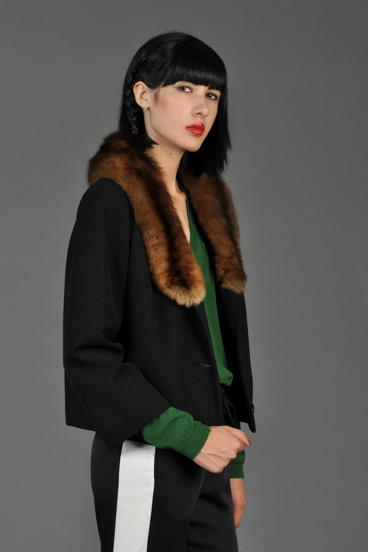 Saks 5th Ave 1960s Cropped Jacket w/Sable Collar