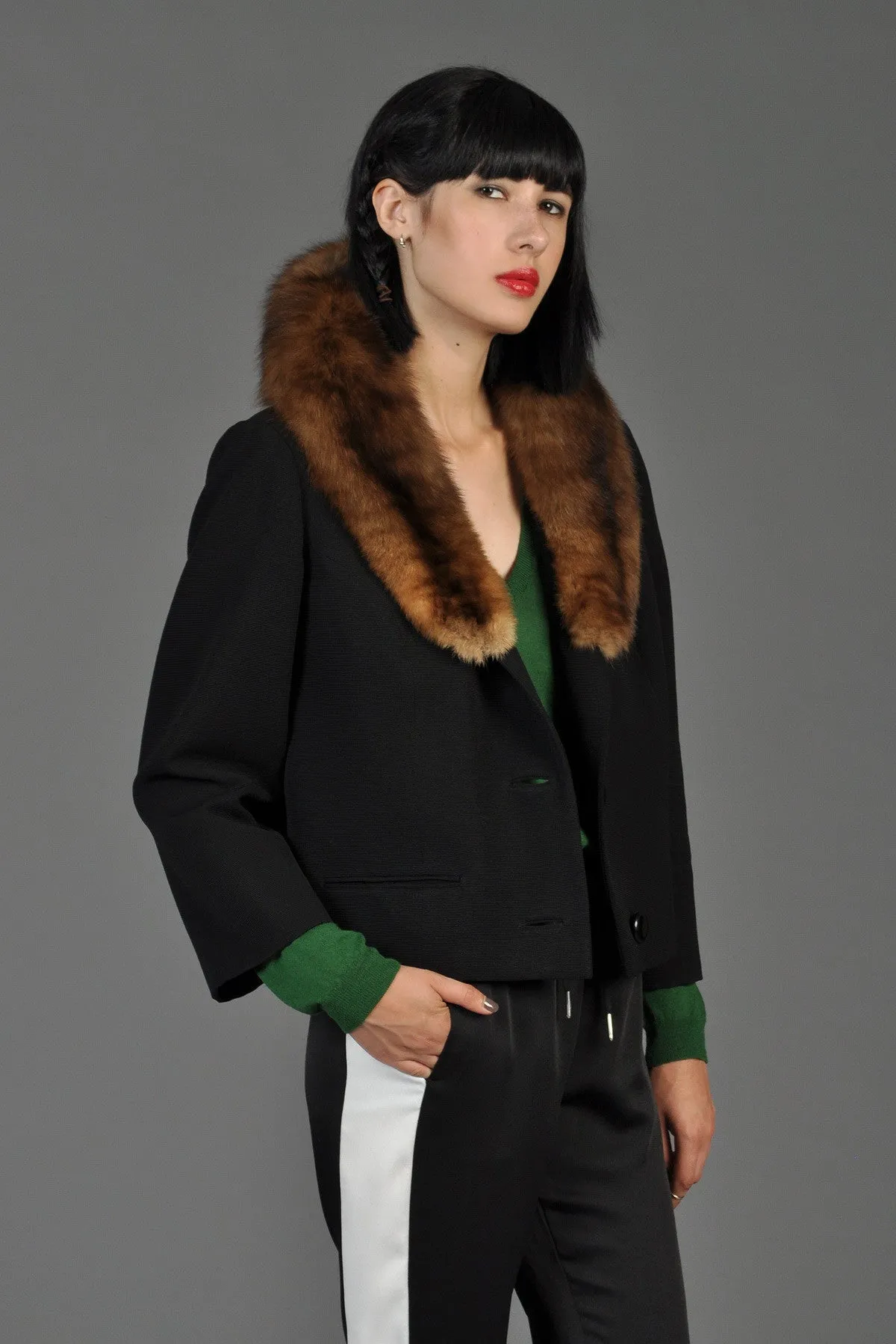 Saks 5th Ave 1960s Cropped Jacket w/Sable Collar