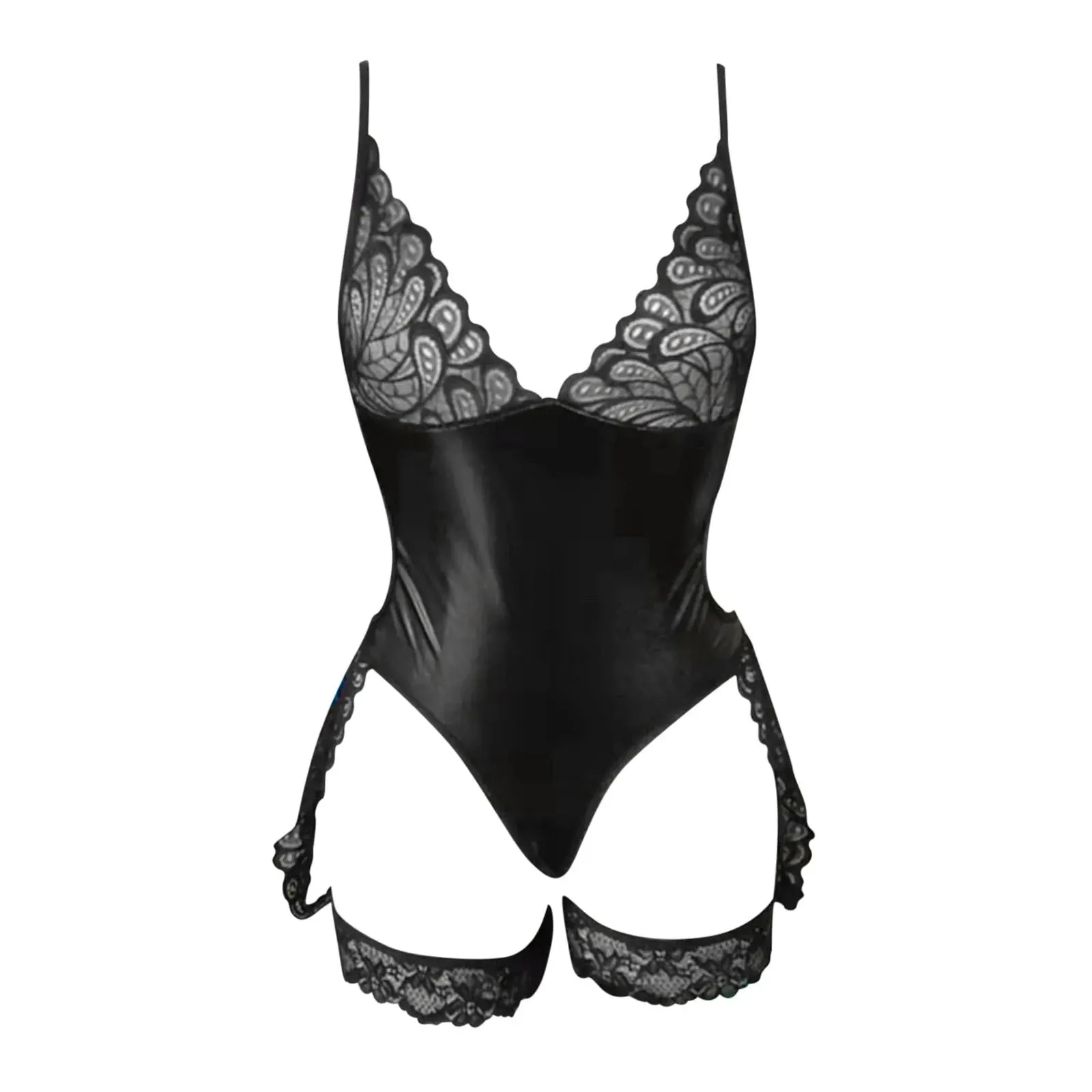 Sexy Leather Bodysuits Lace Motorcycle Jumpsuit Sexy Lingerie