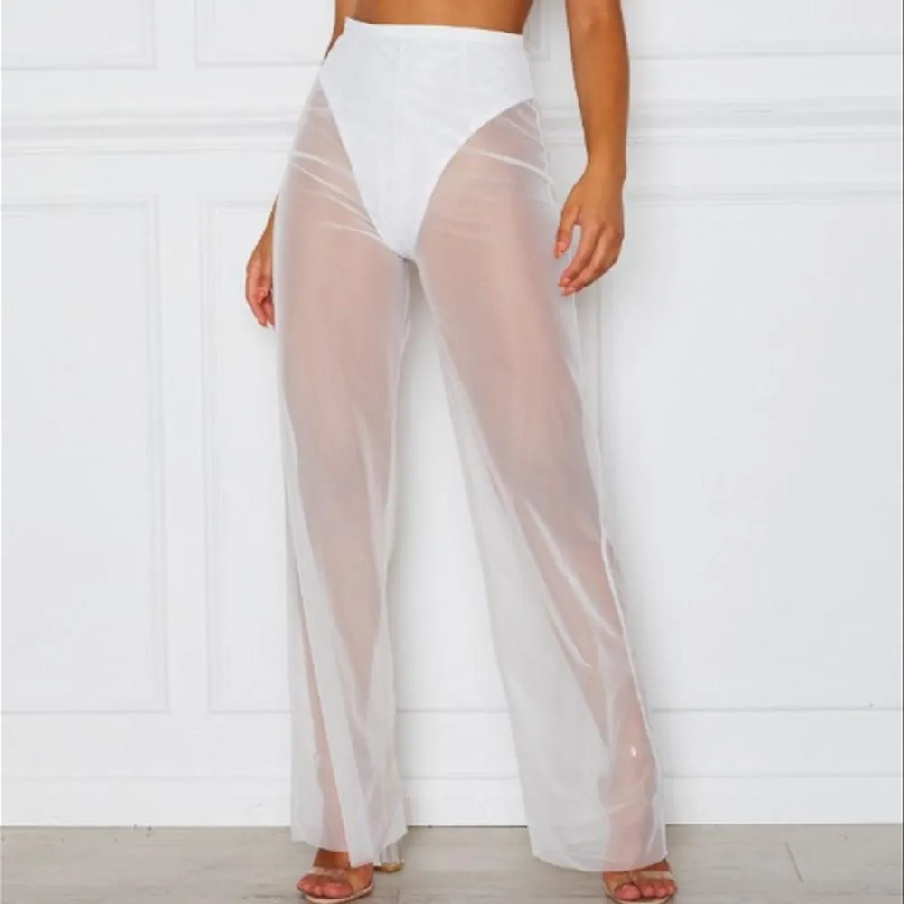 Sexy Wide Leg High Waist Mesh Sheer Pants
