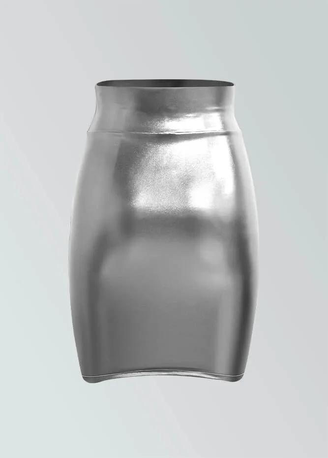 Shiny Metallic High Waist Pencil Skirt