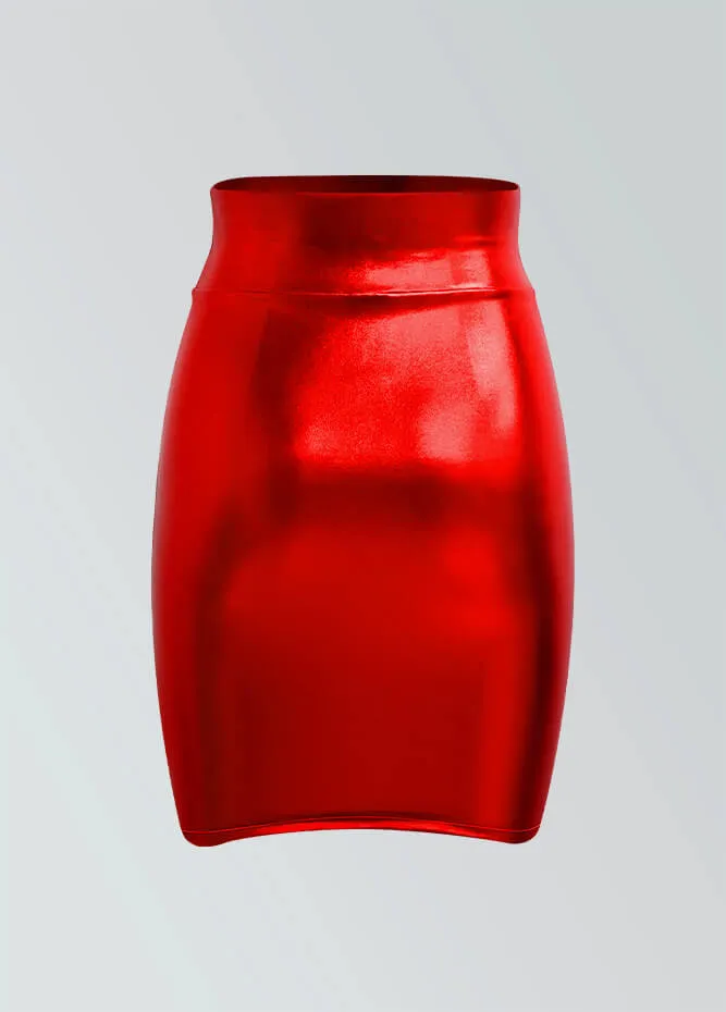 Shiny Metallic High Waist Pencil Skirt