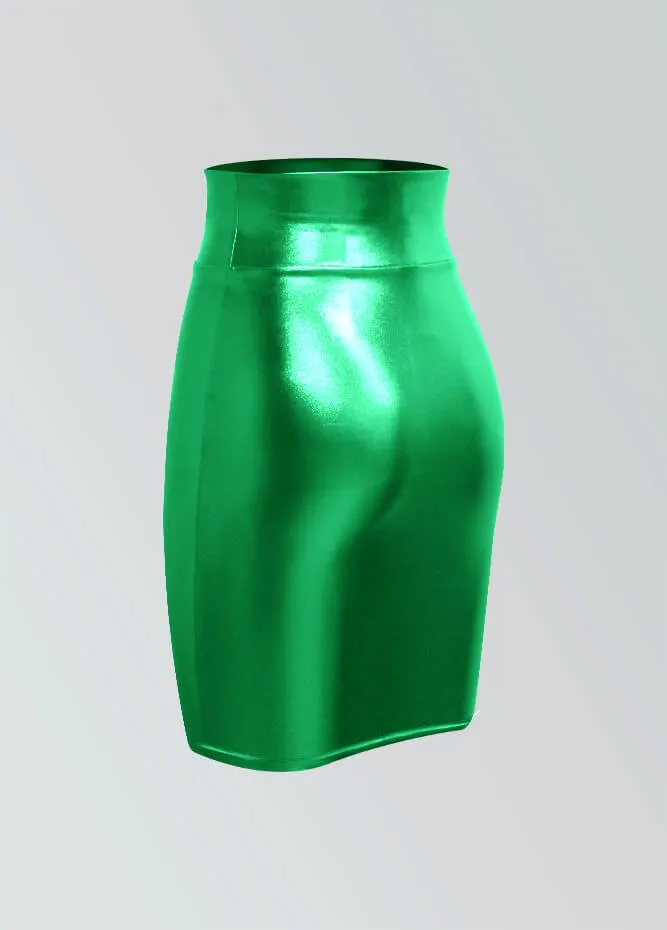 Shiny Metallic High Waist Pencil Skirt