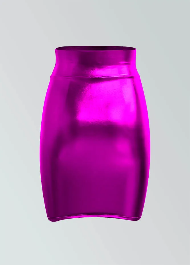Shiny Metallic High Waist Pencil Skirt