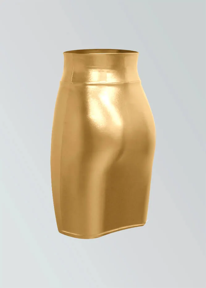 Shiny Metallic High Waist Pencil Skirt