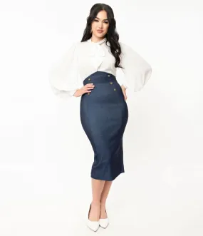 Sierra Denim Blue High Waist Sailor Pencil Skirt