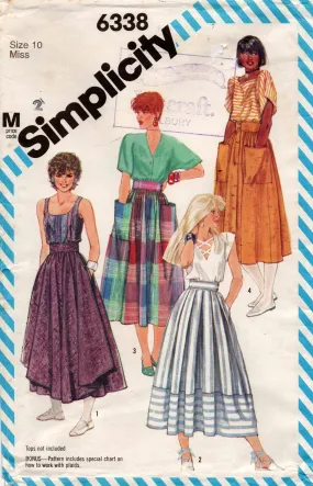 Simplicity 6338 Womens Full Gathered or Pleated Skirt 1980s Vintage Sewing Pattern Size 10 Waist 25 inches