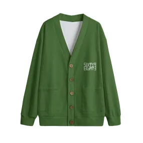 Sixty Eight 93 Logo White Forest Green Unisex V-Neck Knitted Fleece Cardigan