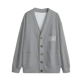 Sixty Eight 93 Logo White Grey Unisex V-Neck Knitted Fleece Cardigan