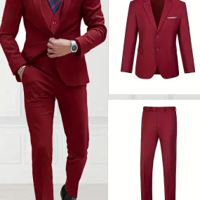 [Slim Fit Suit Set] 2pcs Pyiuhs Men's Suit Set - Solid Color Slim Fit Single Breasted Jacket Pants Set - Suitable For Parties, Weddings, Dances, Business