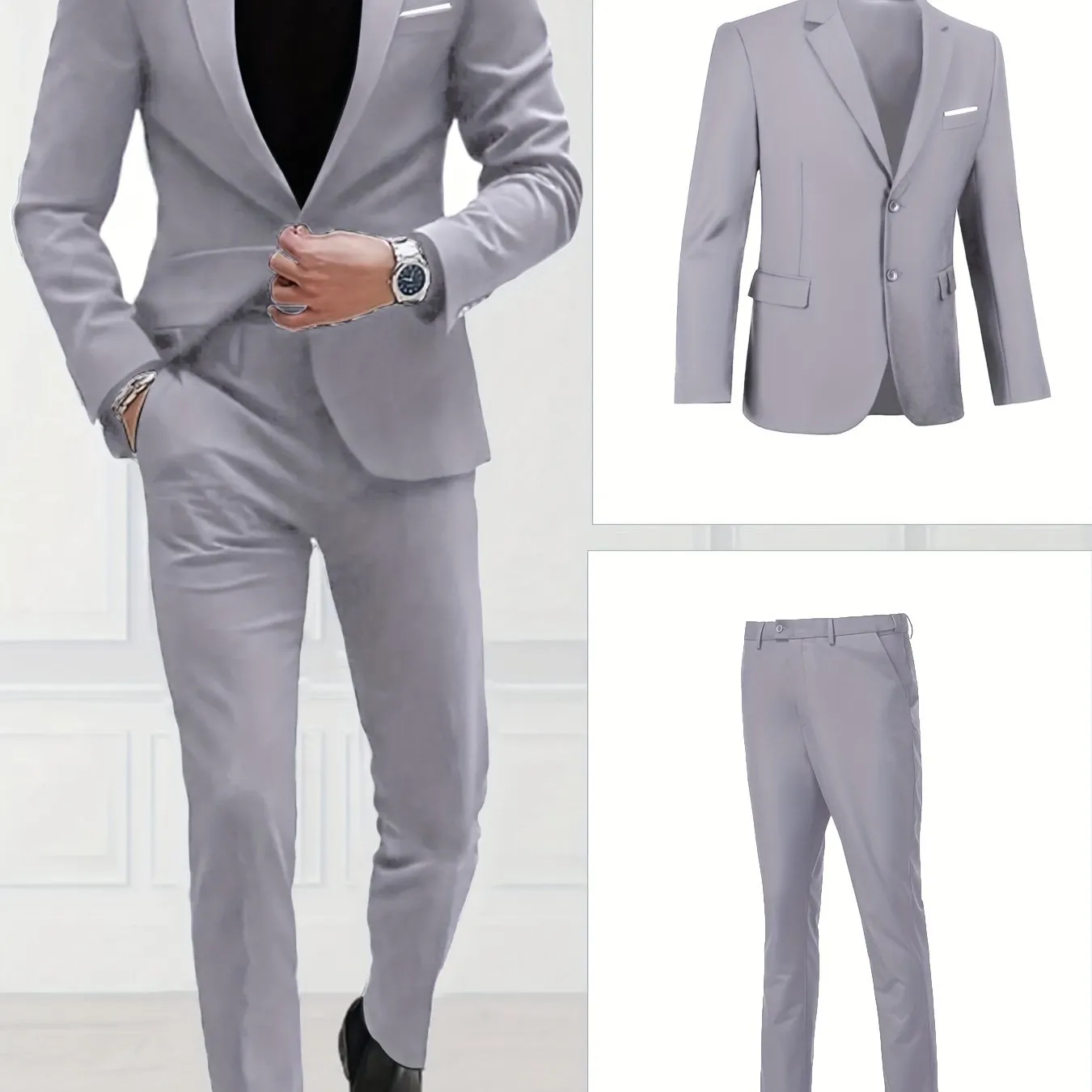 [Slim Fit Suit Set] 2pcs Pyiuhs Men's Suit Set - Solid Color Slim Fit Single Breasted Jacket Pants Set - Suitable For Parties, Weddings, Dances, Business