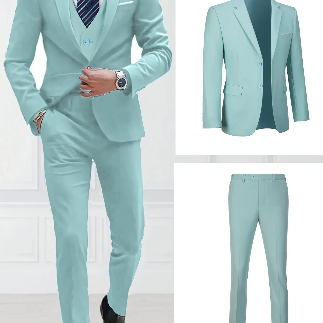 [Slim Fit Suit Set] 2pcs Pyiuhs Men's Suit Set - Solid Color Slim Fit Single Breasted Jacket Pants Set - Suitable For Parties, Weddings, Dances, Business