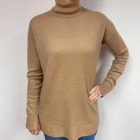 Slouchy Camel Brown Cashmere Polo Neck Jumper