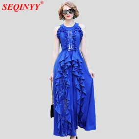 Stunning Elegant Women Dress 2018 Summer Sleeveless Sweet Stringy Selvedge Sequin Long Dress