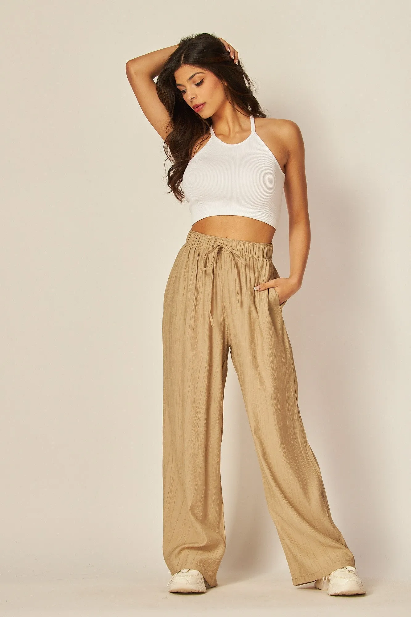 Textured Linen Taupe Pants