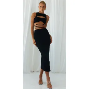 The Electra Black Open Waist Modern Midi Dress