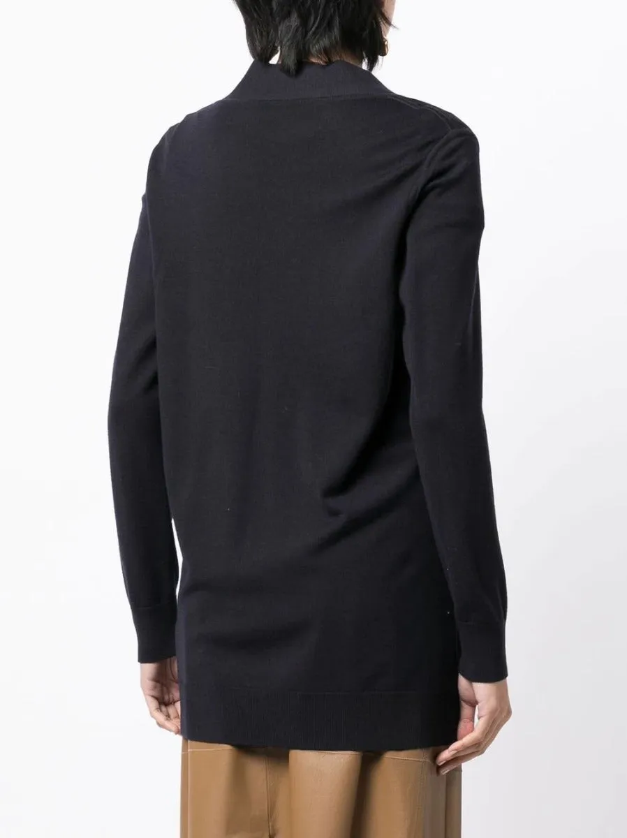 V-neck Suede Navy Cardigan