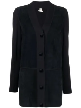 V-neck Suede Navy Cardigan