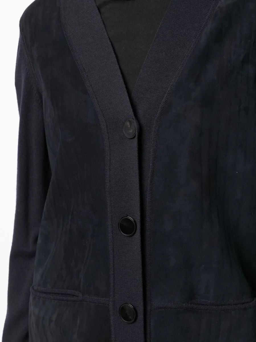 V-neck Suede Navy Cardigan