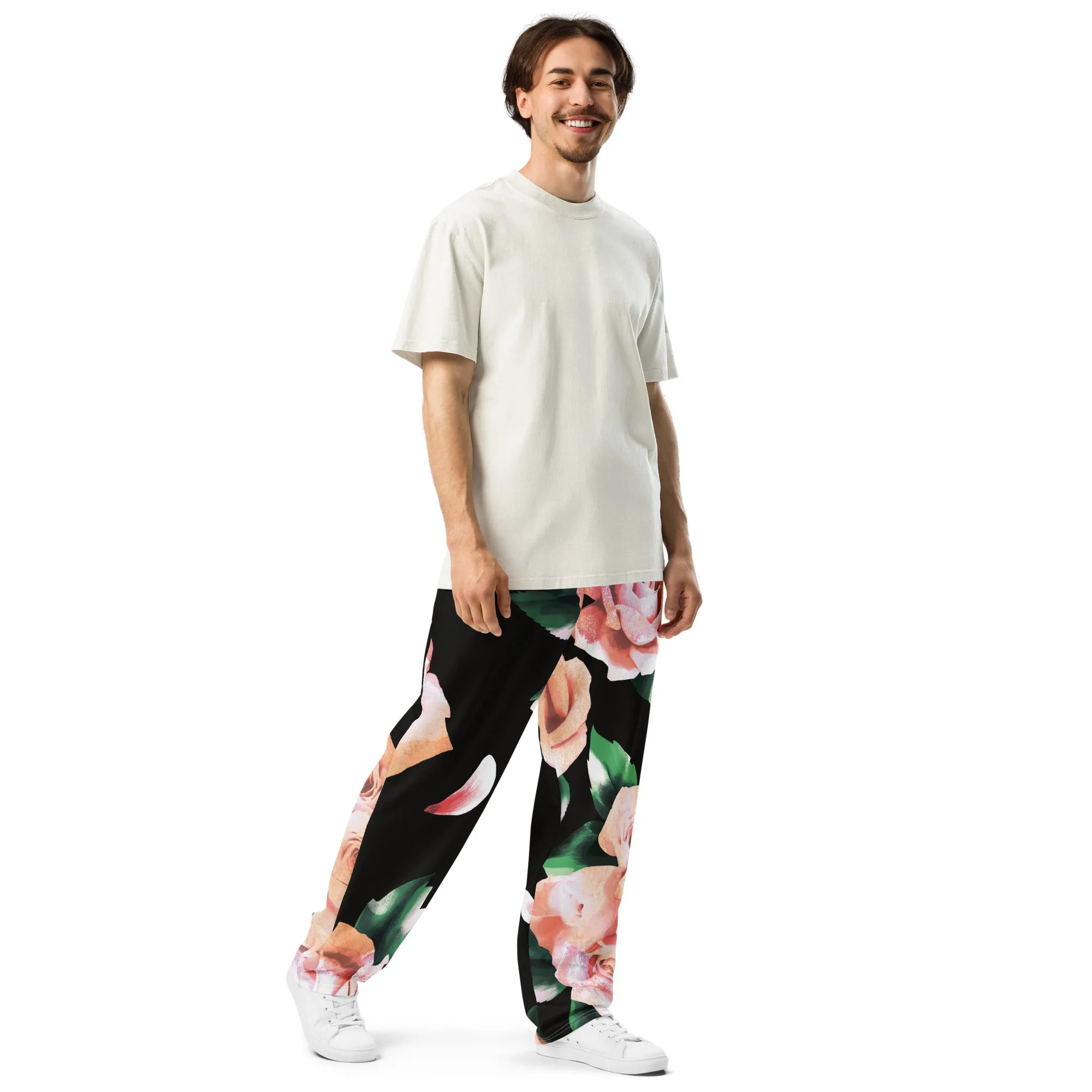 Valentines Day Wide Leg Joggers - Flower (Glamourange Valentine Day Gifts Wide Leg Joggers - Design 004)