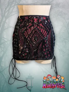 Vampira Lace Up Sides Mini Pencil Skirt - Ready to Ship