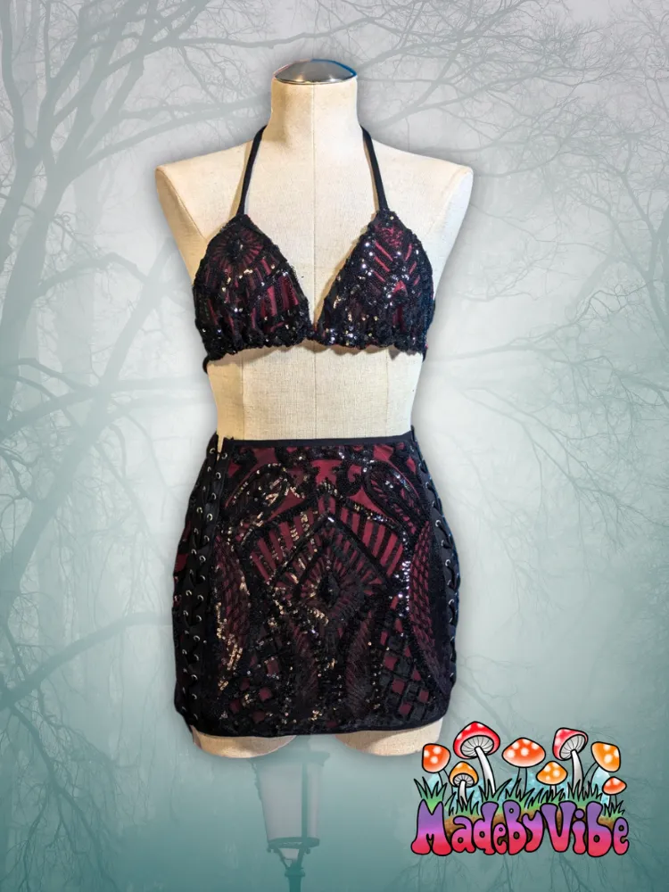 Vampira Lace Up Sides Mini Pencil Skirt - Ready to Ship