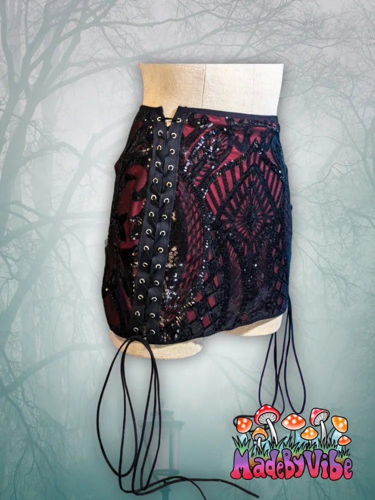 Vampira Lace Up Sides Mini Pencil Skirt - Ready to Ship
