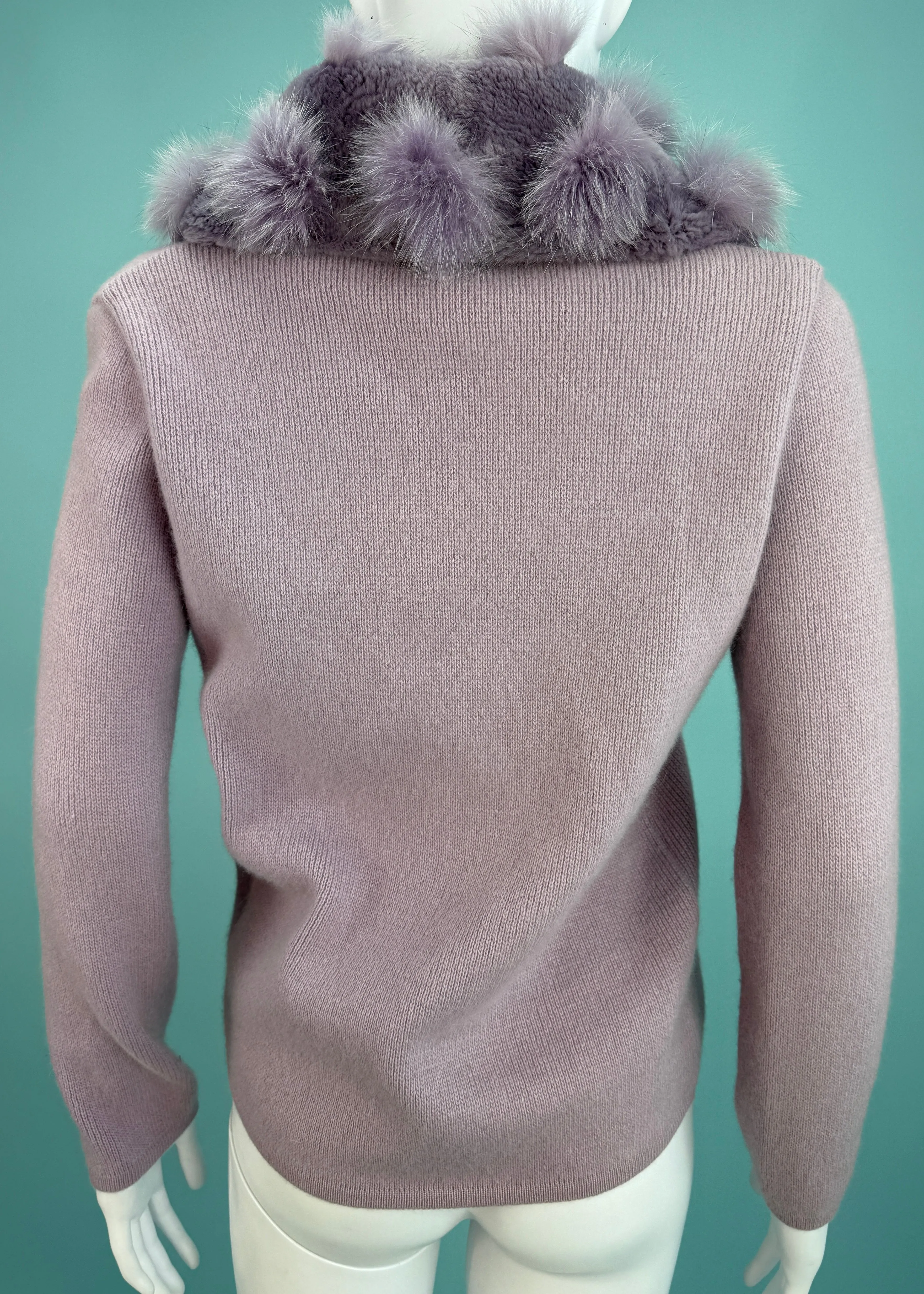 Versace Lilac Fur Trim Knitted Cardigan