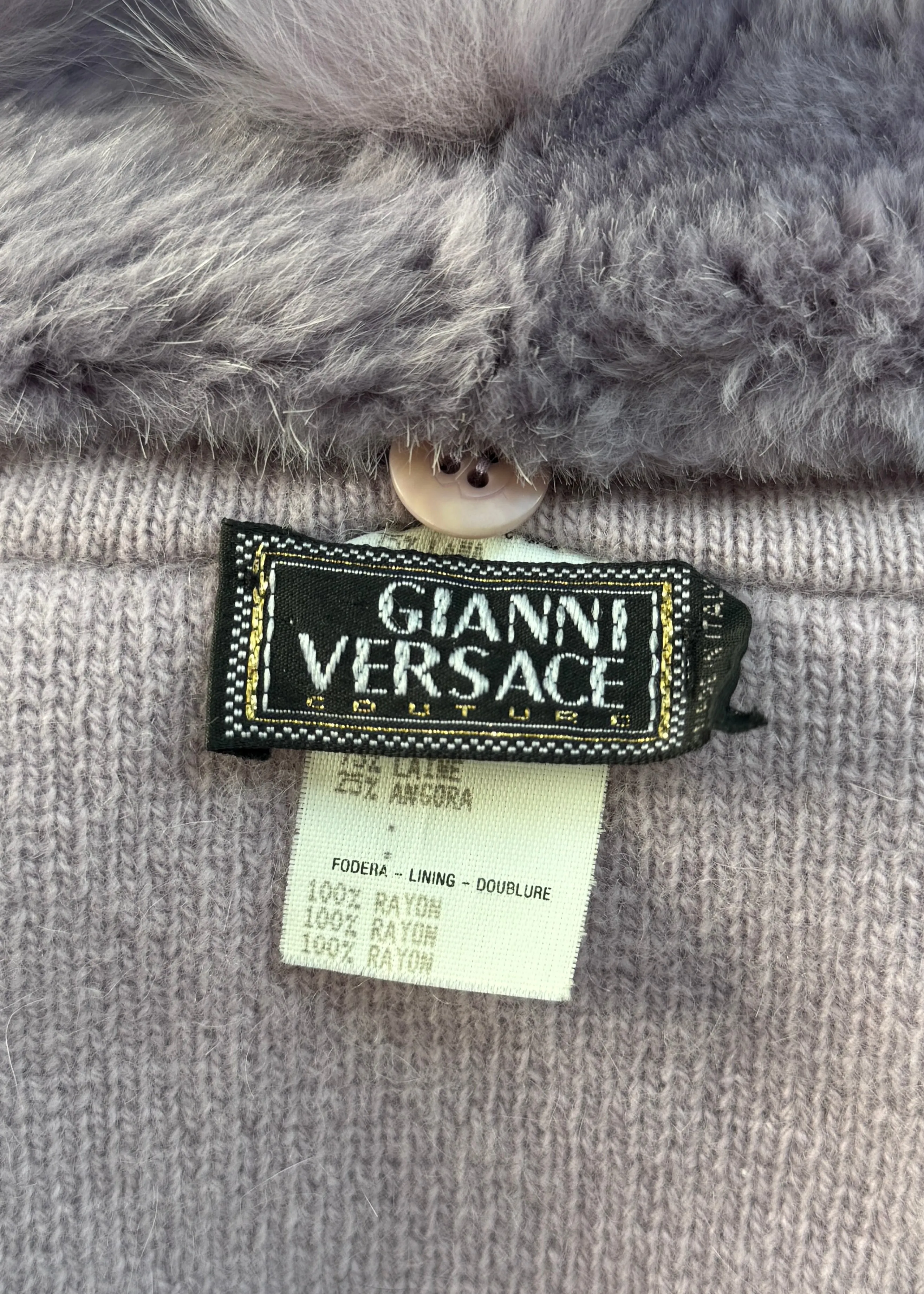 Versace Lilac Fur Trim Knitted Cardigan