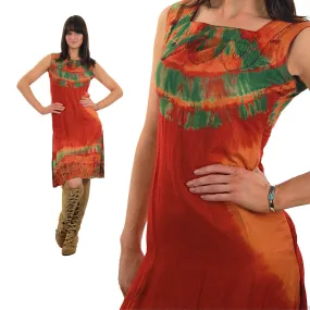 Vintage 70s Boho hippie tie dye border design mini sun dress