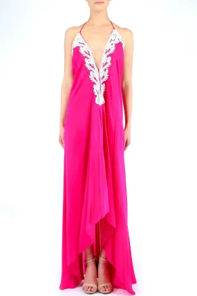 White Embellished Fuchsia Dress