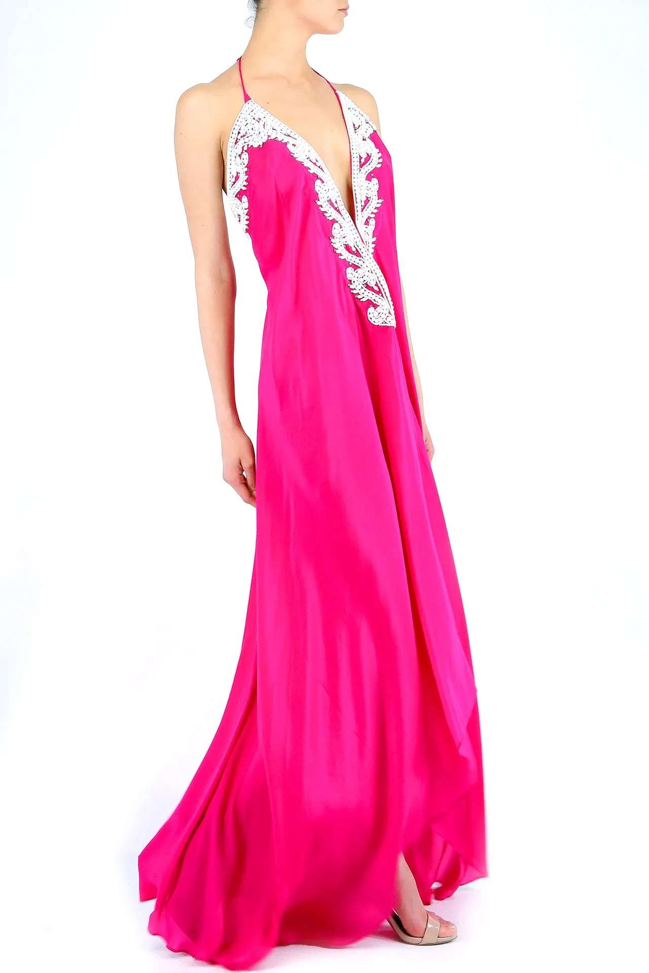 White Embellished Fuchsia Dress