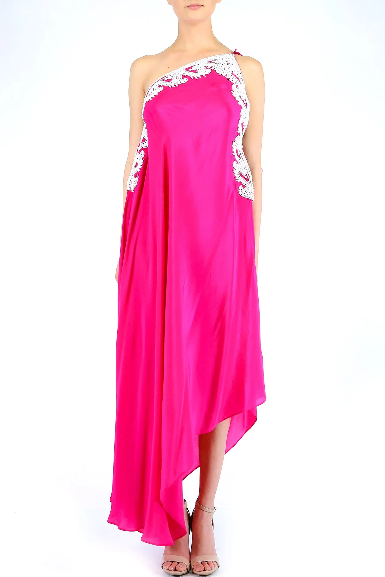 White Embellished Fuchsia Dress